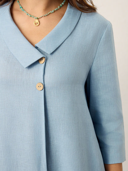 100% Linen Asymmetric Shawl Collar A-Line Midi Dress WINIFRED