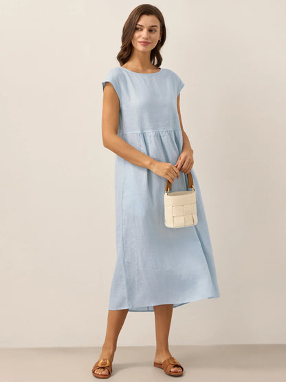 Linen Striped Cap Sleeve Washed Maxi Dress JOAN
