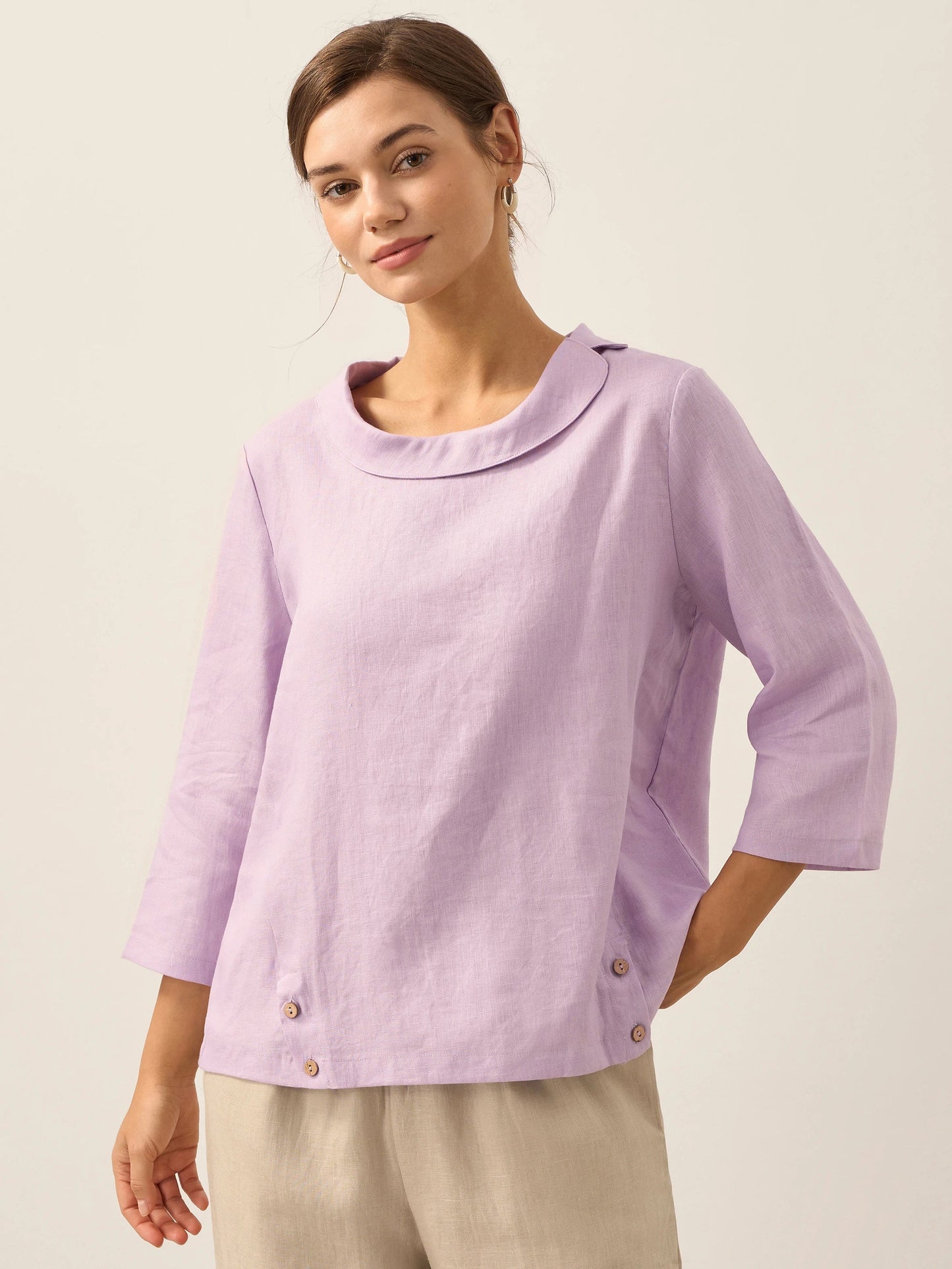 Linen Round Soft-Fold Collar Top ANAIS