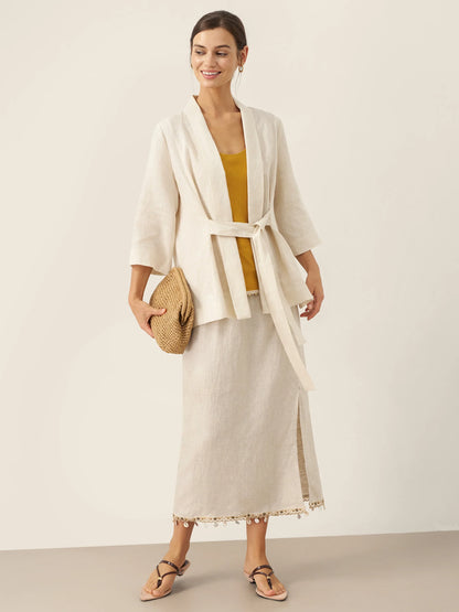 100% Linen Kimono Belted Blazer BRIA