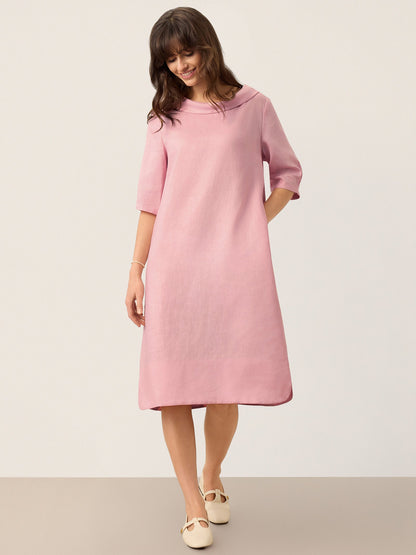 100% Linen Sculpted Bateau Tie-Back Midi Dress SABRINA