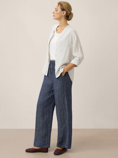 100% Linen Striped Three-Quarter Sleeve Shirt SKYLAR