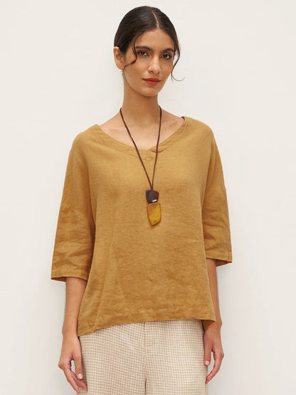 100% Linen V-Neck 3/4 Length Sleeve Top DORA
