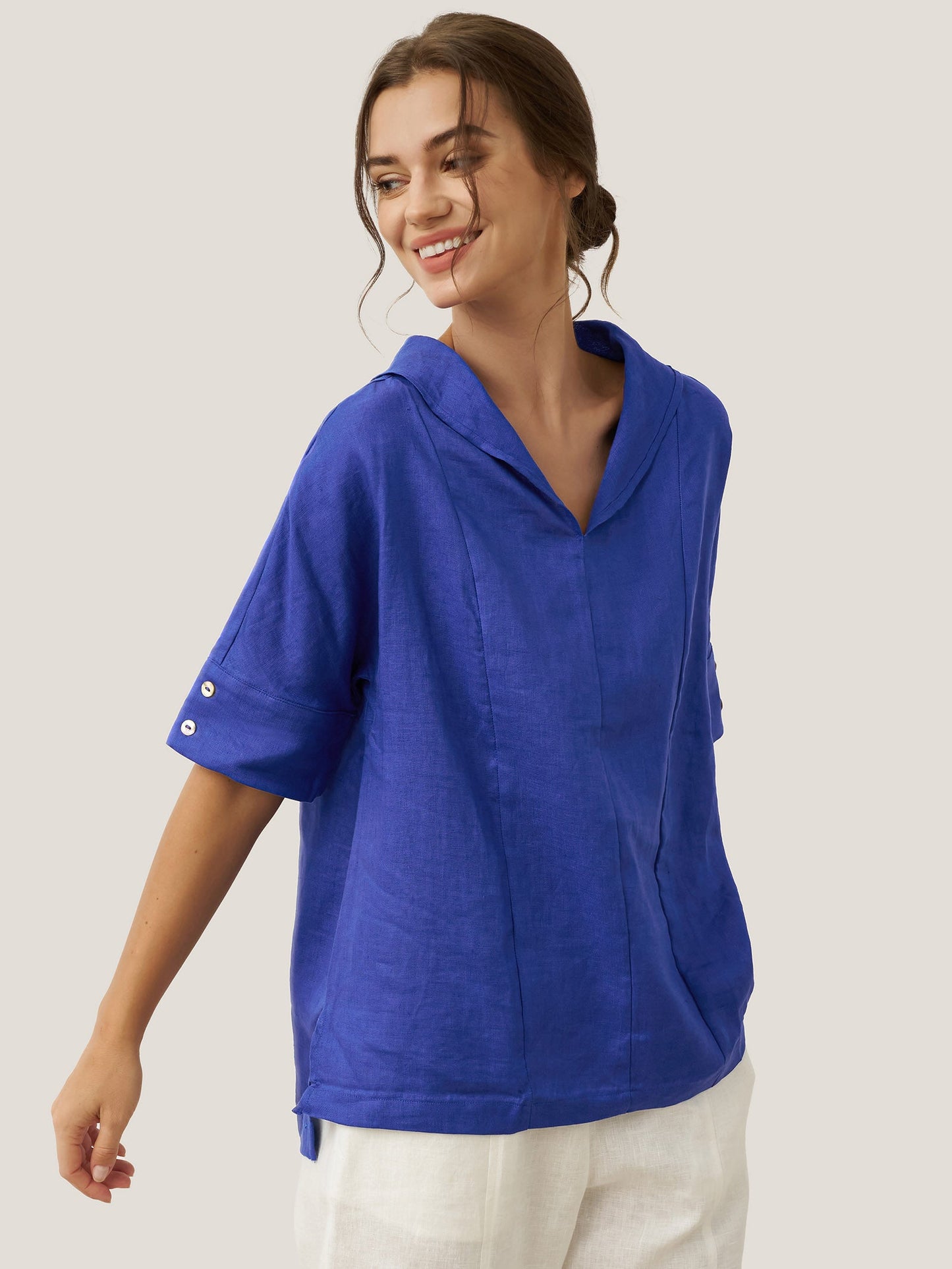 Linen V Neck Short Sleeve Shirt PENNY