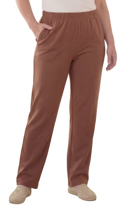 Women's Pull-On Flat Front Knit Pants — Cotton Blend Elastic Waist