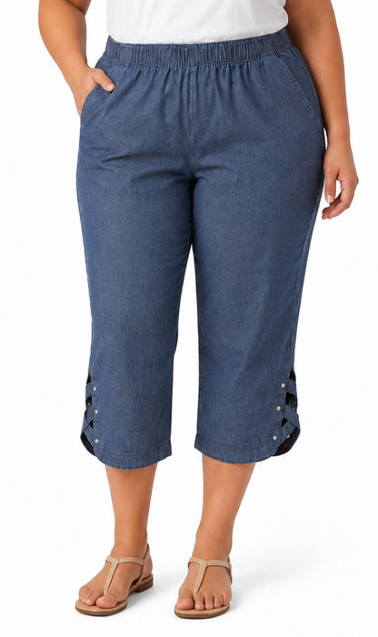Women's Lightweight Capri Pants with Studded Hem Detail