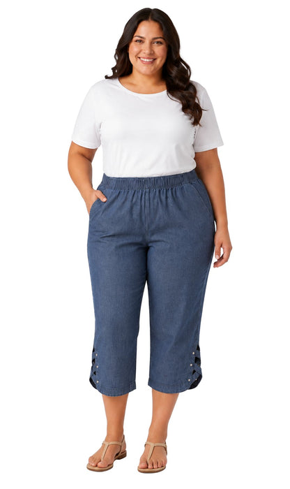Women's Lightweight Capri Pants with Studded Hem Detail