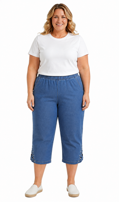 Women's Lightweight Capri Pants with Studded Hem Detail
