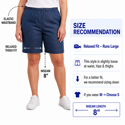Women's Pull-On Denim and Twill Shorts — Stretch Waist No Zipper