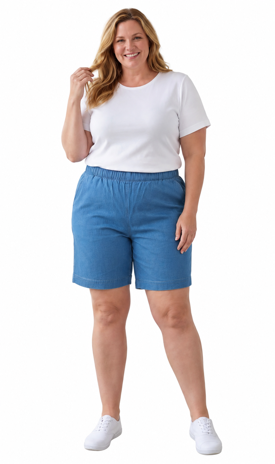 Women's Pull-On Denim and Twill Shorts — Stretch Waist No Zipper