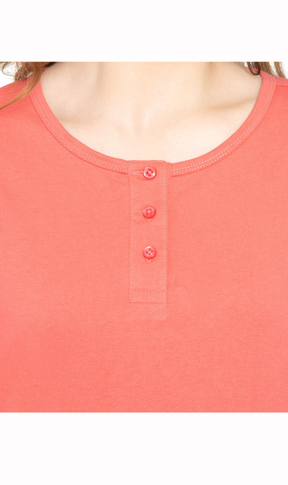 Women's 3/4 Sleeve Henley Top — Cotton Blend with Button Placket