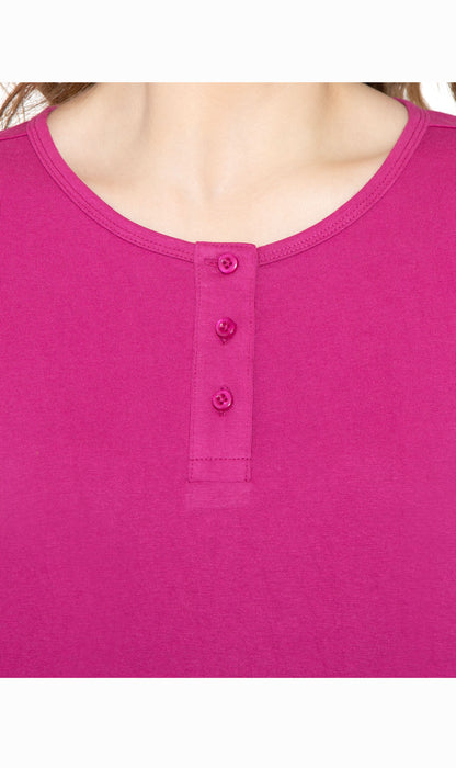 Women's 3/4 Sleeve Henley Top — Cotton Blend with Button Placket