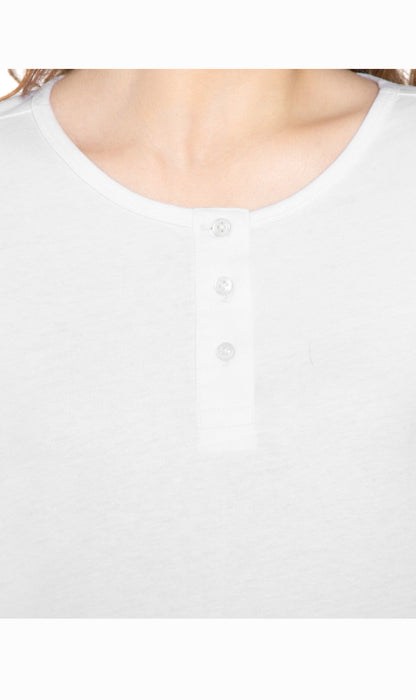 Women's 3/4 Sleeve Henley Top — Cotton Blend with Button Placket