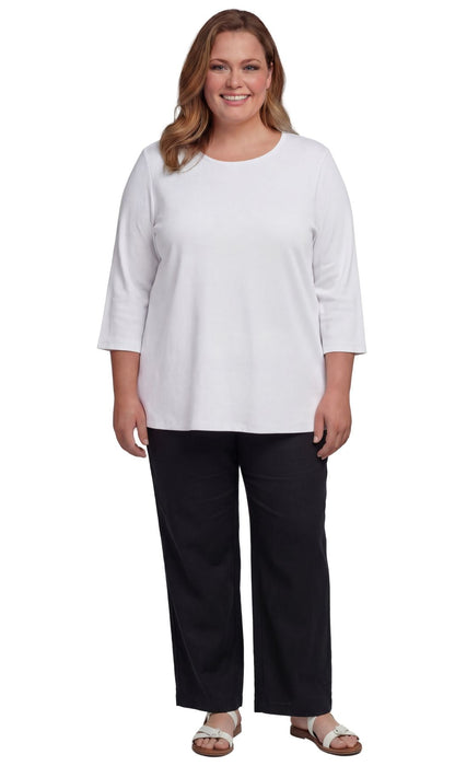 Women's 3/4 Sleeve Ribbed Crew Neck Cotton Top