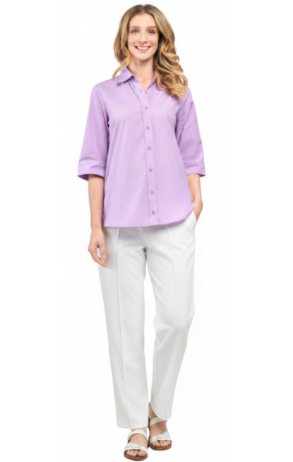 Women's 3/4 Sleeve Button-Down Camp Shirt — Collared Regular Fit