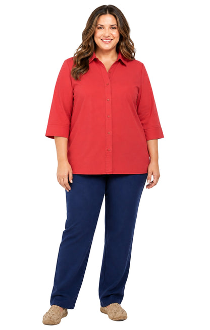 Women's 3/4 Sleeve Button-Down Camp Shirt — Collared Regular Fit