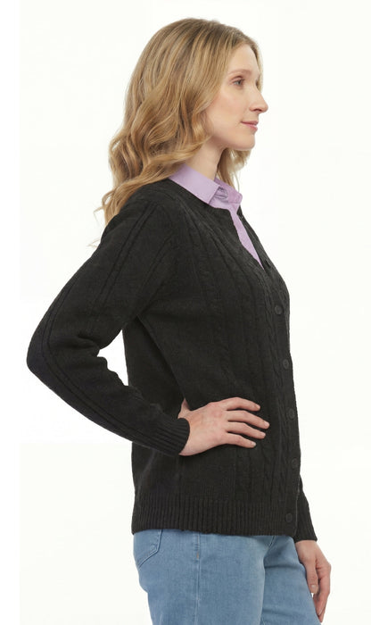 Women's Classic Button Front Cable Knit Cardigan — Soft Acrylic