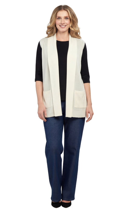 Women's Long Sleeveless Open Front Soft Shawl Collar Vest