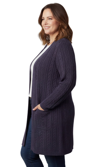 Women's Cable Knit Duster Cardigan with Pockets — Open Front Longline