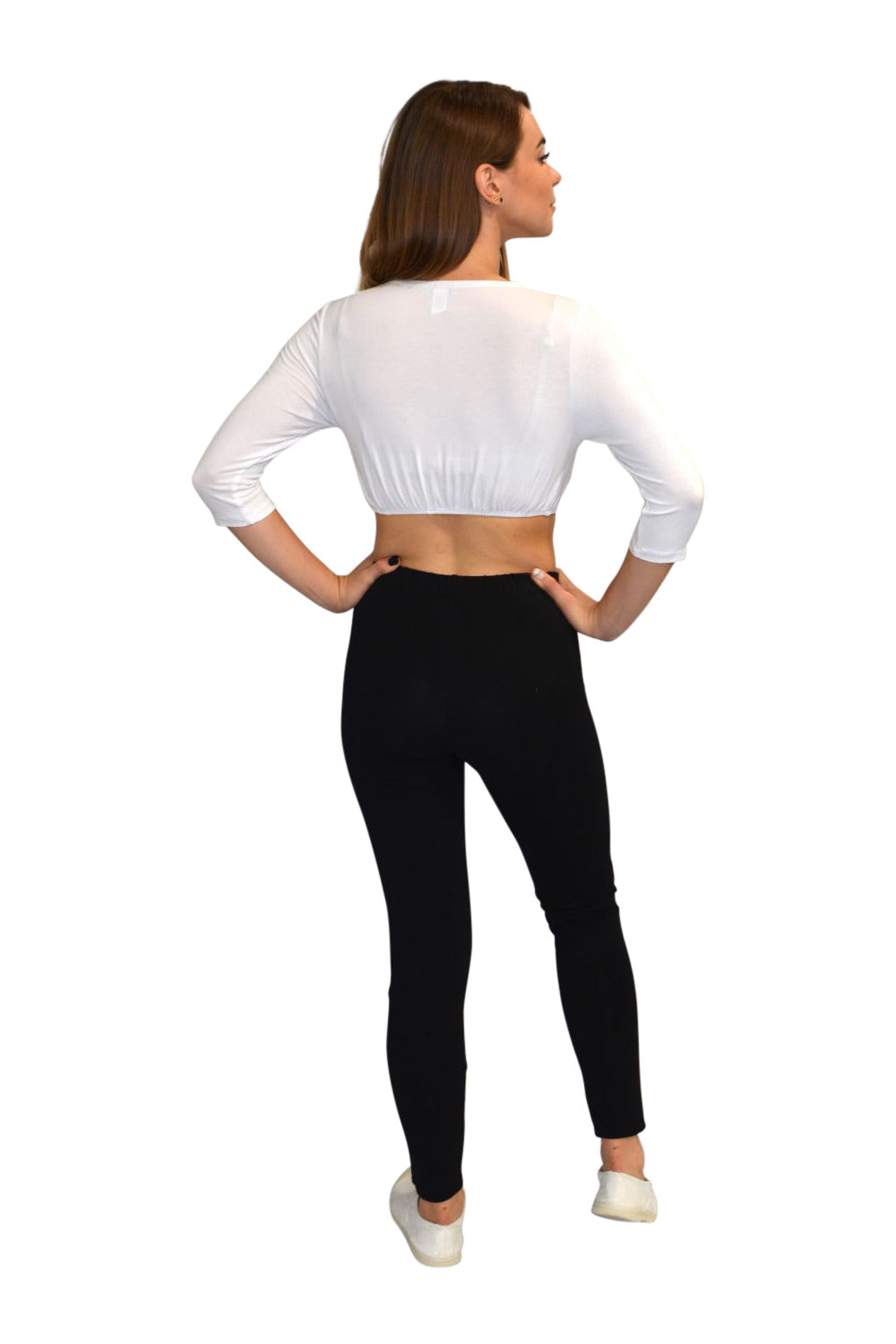 Plus Size Crop Top 3/4 Sleeve with Jewel Neckline