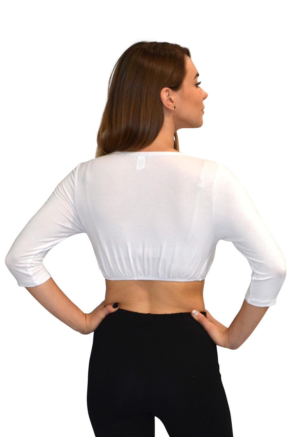 Plus Size Crop Top 3/4 Sleeve with Jewel Neckline