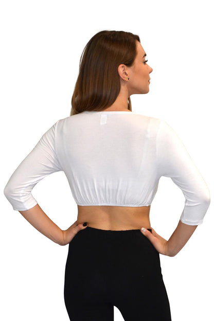Plus Size Crop Top 3/4 Sleeve with Jewel Neckline