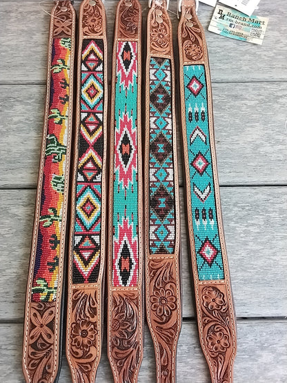 Genuine Leather Beaded Dog Collars – Handmade Durable Pet Collars in Assorted Designs