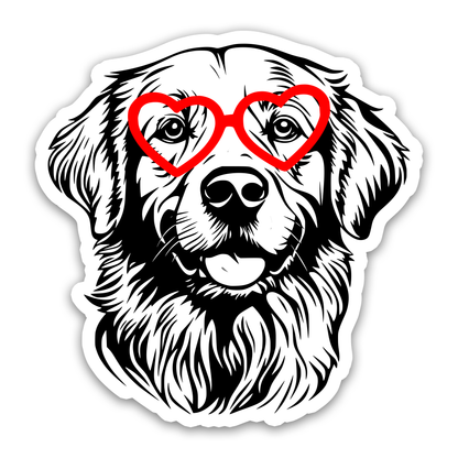 Golden Retriever with Heart Glasses Sticker