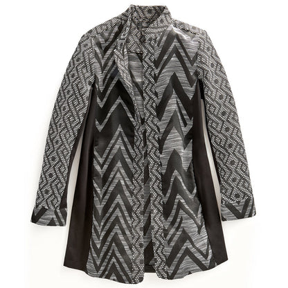 Women's Stand Collar Mixed Media Open Front Jacket