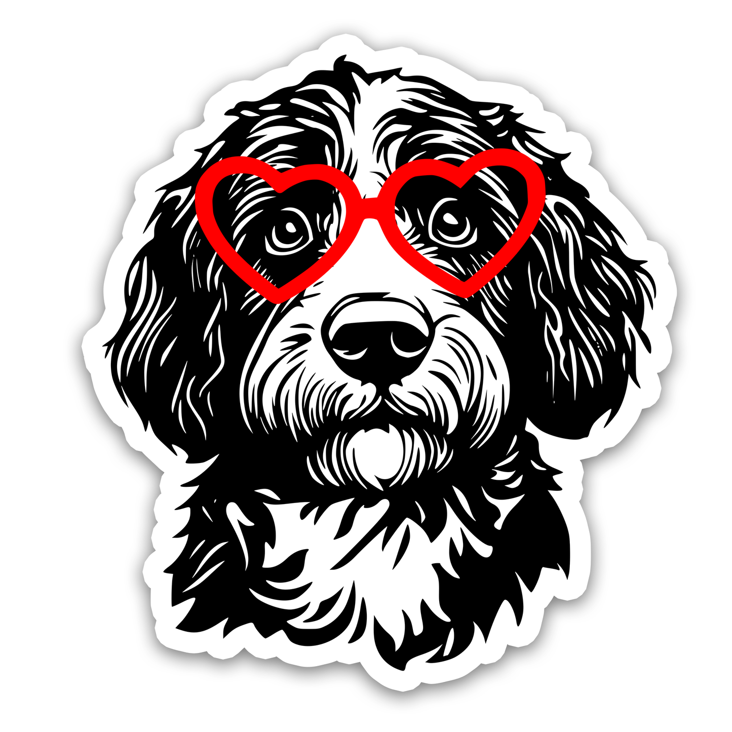 Bernedoodle with Heart Glasses Sticker