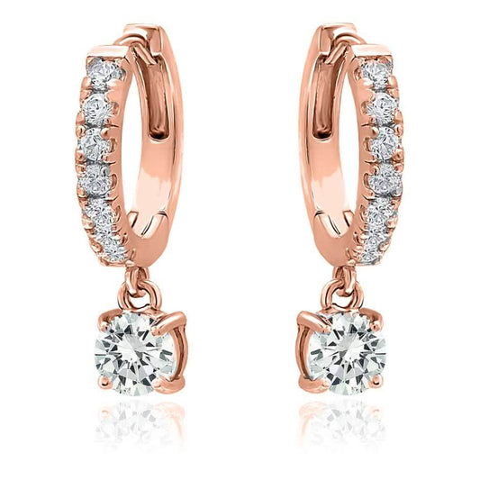 18K Gold Dangle Crystal Drop Huggie Earrings