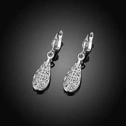 18K Gold Laser Cut Filigree Drop Earrings - Assorted Colors