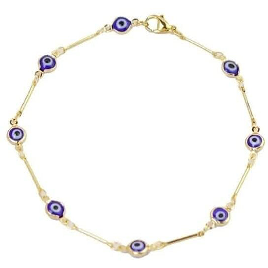 18k Gold Plated Bar Style Blue Evil Eye Crystal Anklet