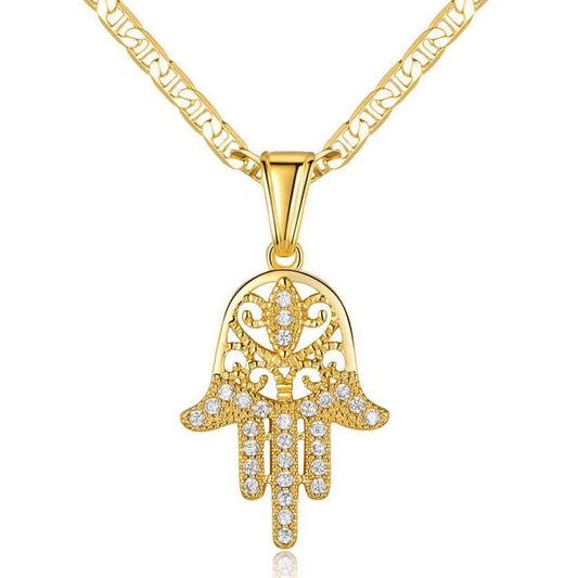 18K Gold Plated Crystal Hamsa Hand Pendant