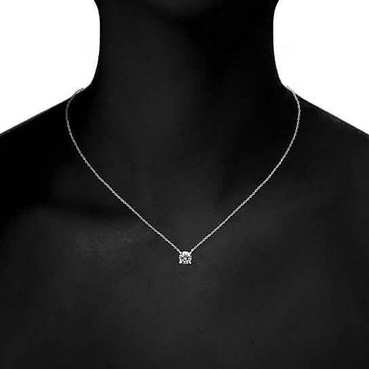 18K White Gold Dainty Round Cut Solitaire Necklace