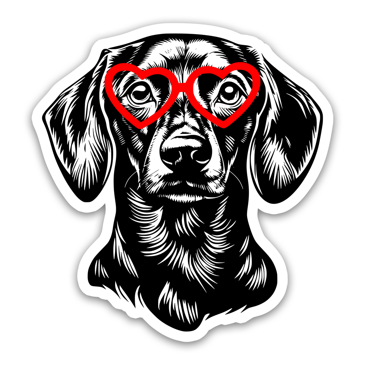 Dachshund with Heart Glasses Sticker