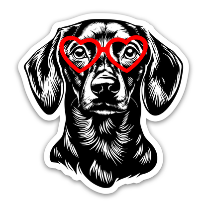 Dachshund with Heart Glasses Sticker