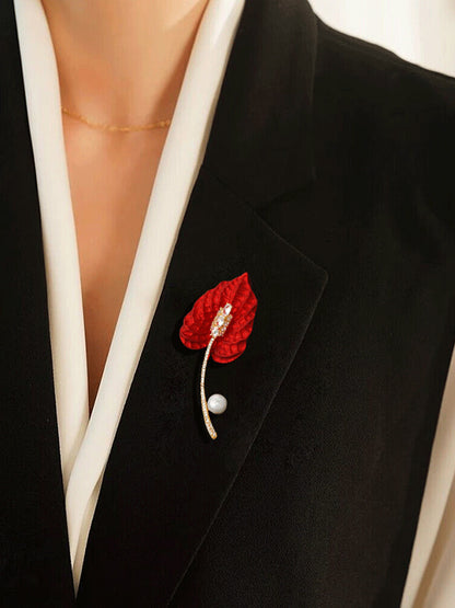Freshwater Pearl, Crystal & Alloy Red Calla Lily Brooch