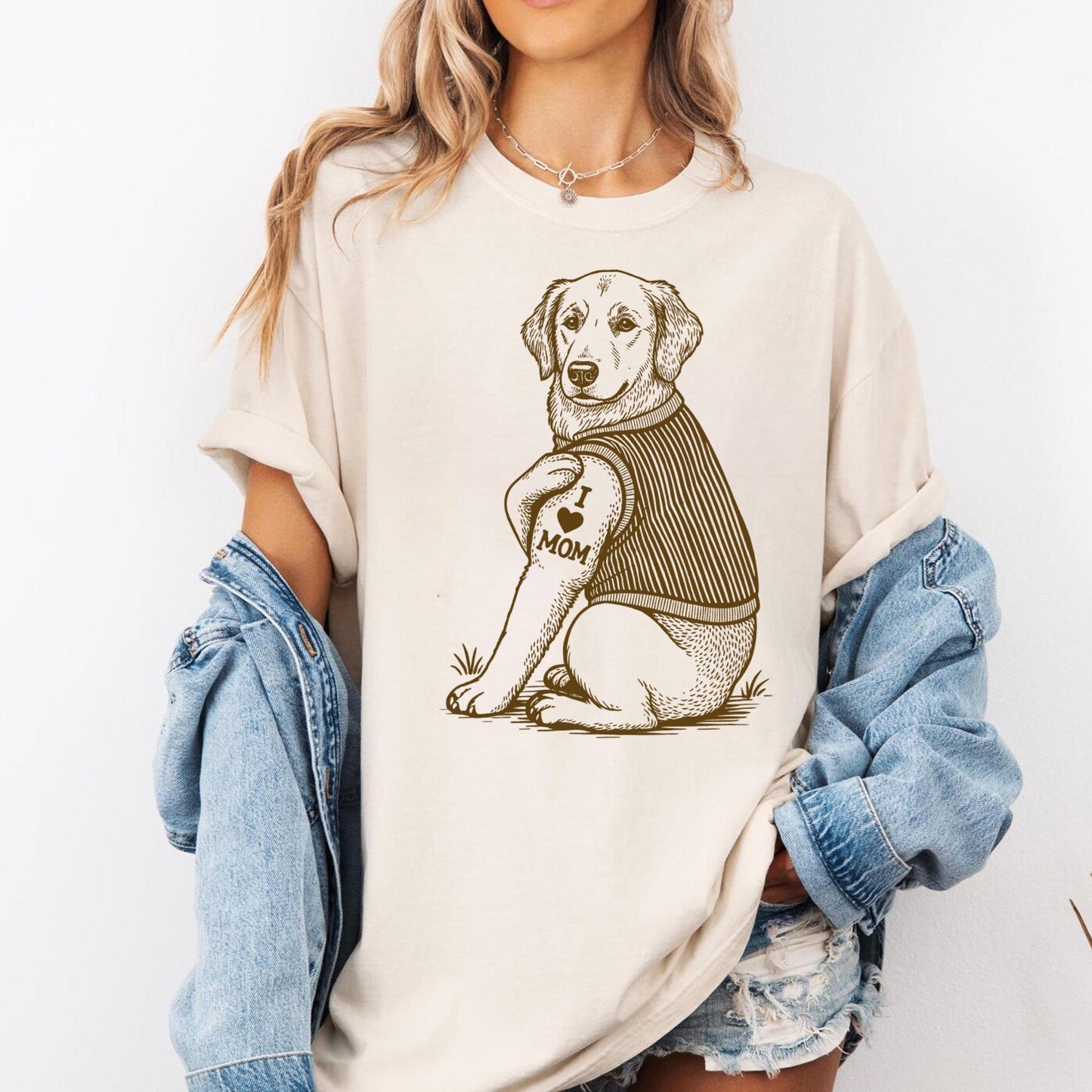 Golden Retriever "I Love Mom" Tattoo Shirt