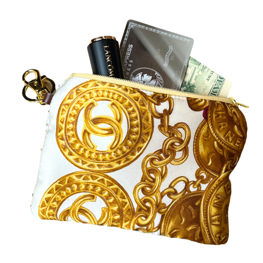 CC Logo Gold Coins Vintage Silk Scarf Coffee Run Keychain Bag
