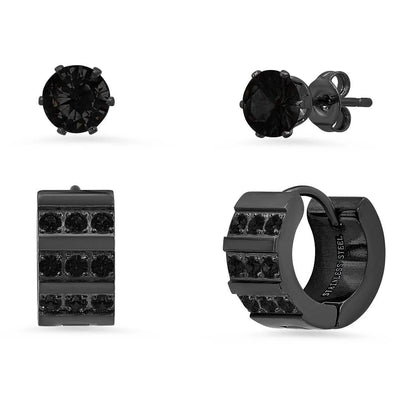 2-Piece Set: Stainless Steel and Simulated Diamond Cross Studs/Huggie Earrings