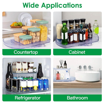 2-Tier Turntable Organizer Rectangular Refrigerator Spinner Storage Rack with 360° Rotatable Slide Rail