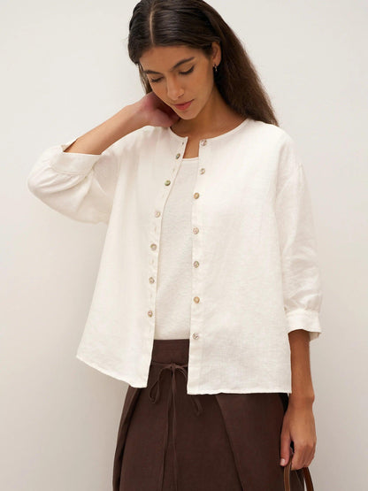 100% Linen Button-Front Drop Shoulder Shirt EASTER