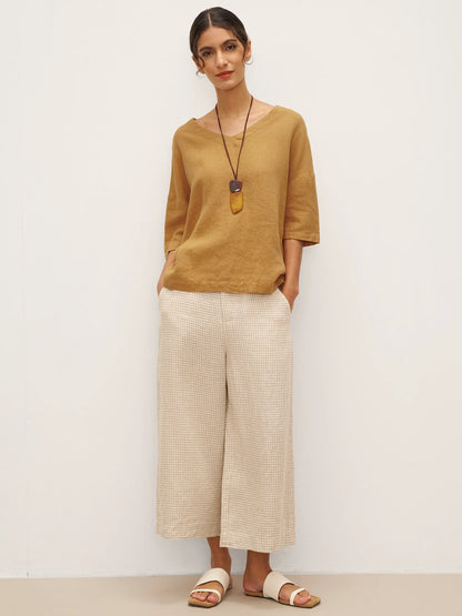 100% Linen V-Neck 3/4 Length Sleeve Top DORA