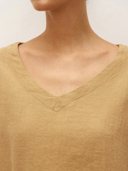 100% Linen V-Neck 3/4 Length Sleeve Top DORA