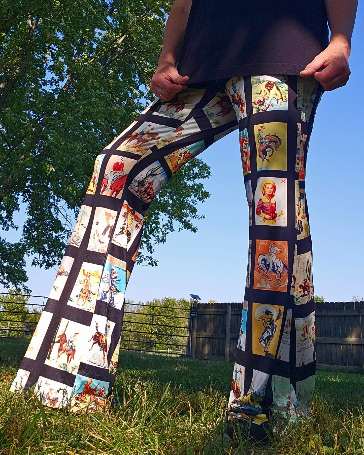 Baha Ranch Vintage Cowboy Collage Western Flare Pants