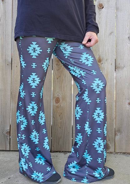 Baha Ranch Charcoal Turquoise Aztec Flare Pants