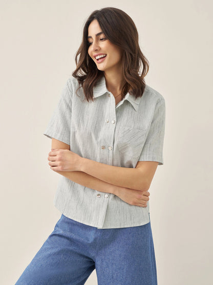Linen Double-Breasted Artistic Stripe Shirt JUNO
