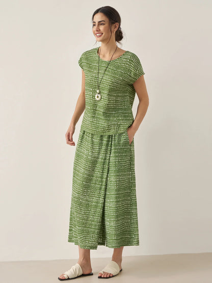 100% Linen Dot Skirt-Pants with Elastic Waist LUMI