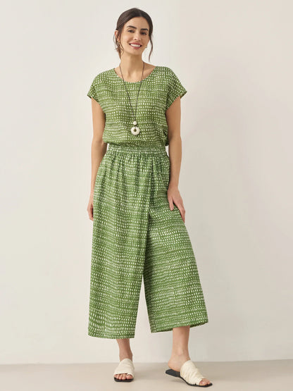 100% Linen Dot Round Neck Top LISSA